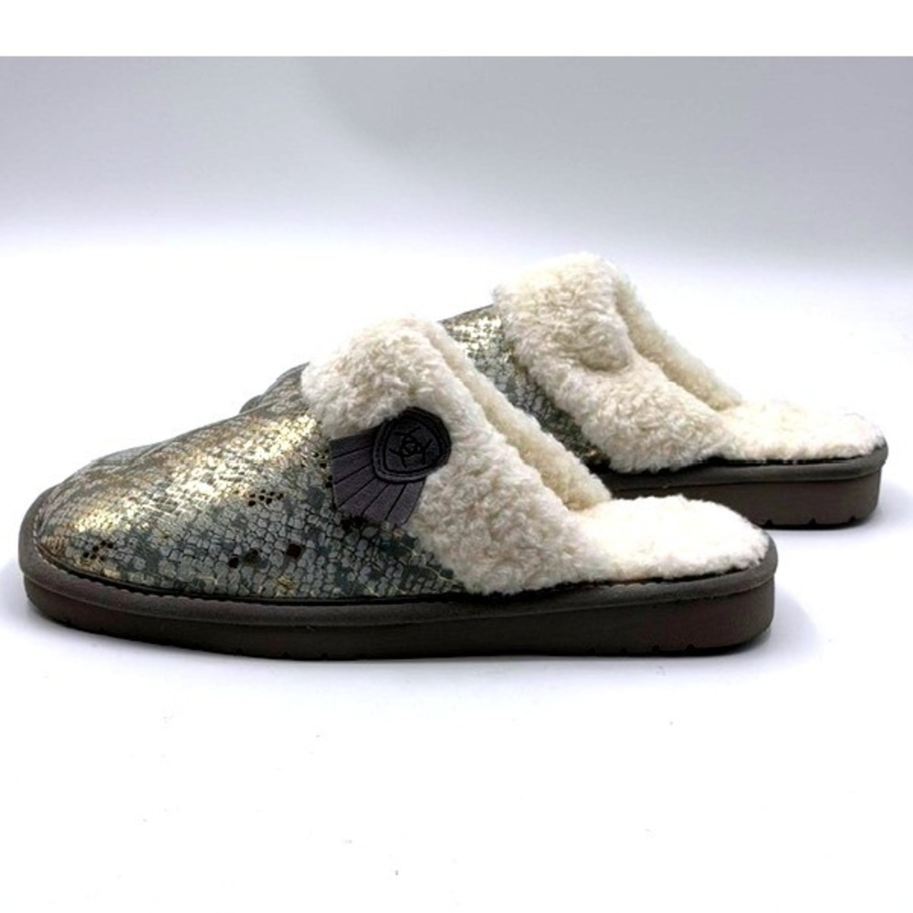 Ariat Womens Metallic Snakeskin Faux Shearling Lined Slippes Gold Silver Size 11
